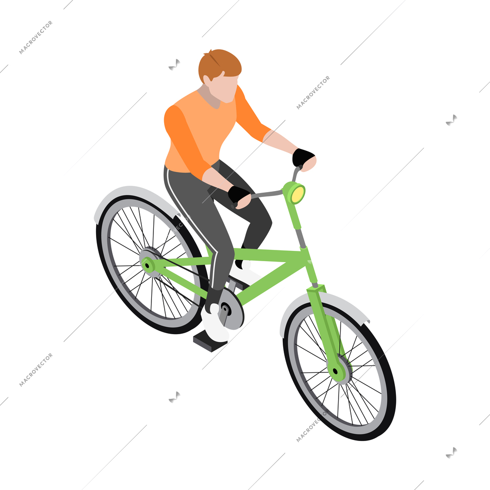 Personal eco green transportation isometric people composition with isolated view of human character vector illustration