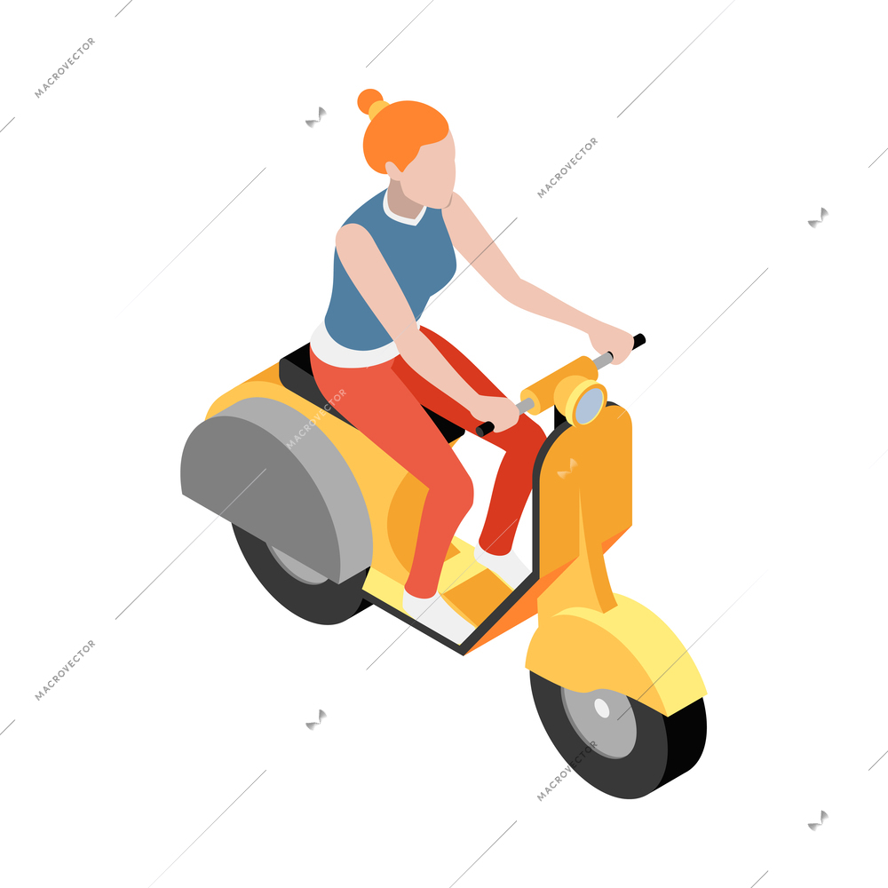 Personal eco green transportation isometric people composition with isolated view of human character vector illustration