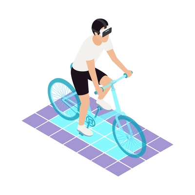 VR sports isometric icons composition with human character wearing helmet engaging sports activities vector illustration