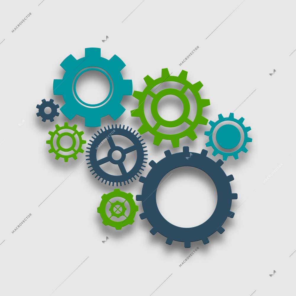 Cog wheel colored composition mechanical gears teamwork concept vector illustration