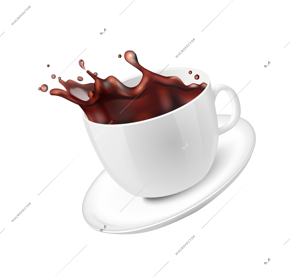 Coffee splashes realistic composition with liquid spray coffee bean images on transparent background vector illustration