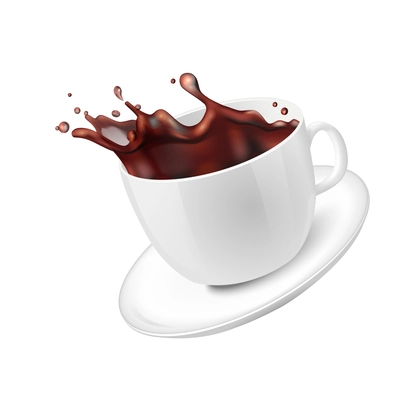 Coffee splashes realistic composition with liquid spray coffee bean images on transparent background vector illustration