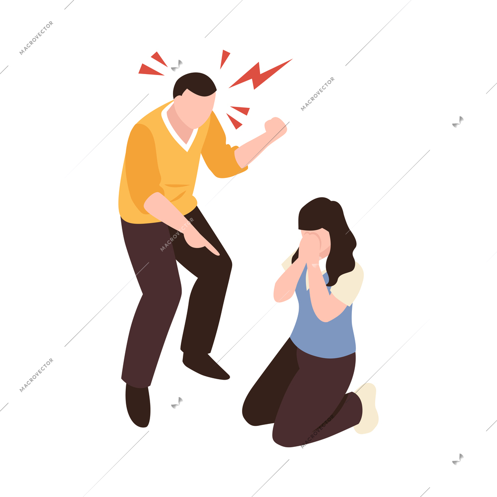 Isometric partners husband wife conflict quarreling family domestic abuse composition vector illustration