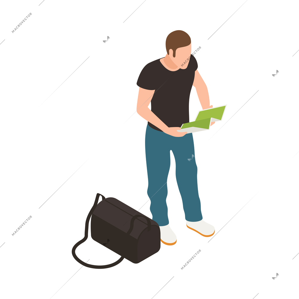 Travel people isometric icons composition with isolated faceless human character with luggage vector illustration