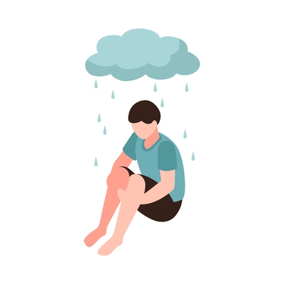 Isometric depression composition with isolated human character of affected person vector illustration