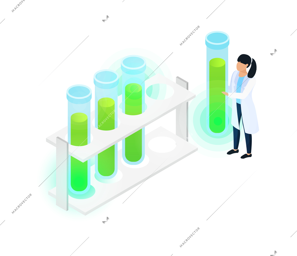 Vaccines development composition with conceptual isometric icons people and lab equipment vector illustration