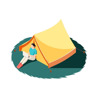 Downshifting escape people isometric icons composition with human character getting away vector illustration