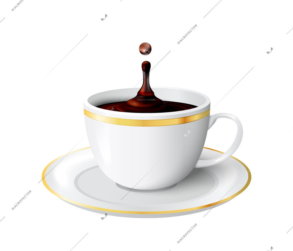 Coffee splashes realistic composition with liquid spray coffee bean images on transparent background vector illustration