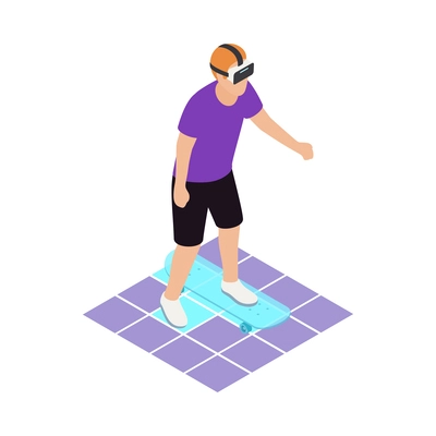 VR sports isometric icons composition with human character wearing helmet engaging sports activities vector illustration