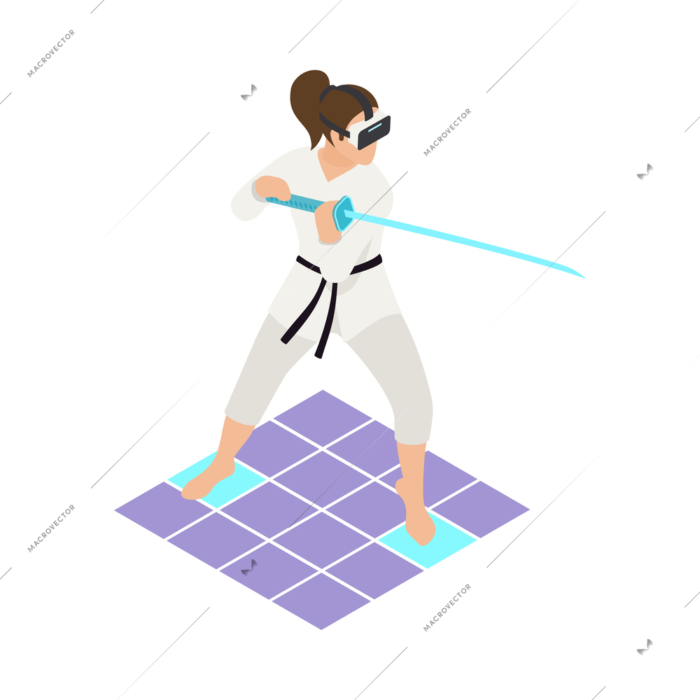 VR sports isometric icons composition with human character wearing helmet engaging sports activities vector illustration