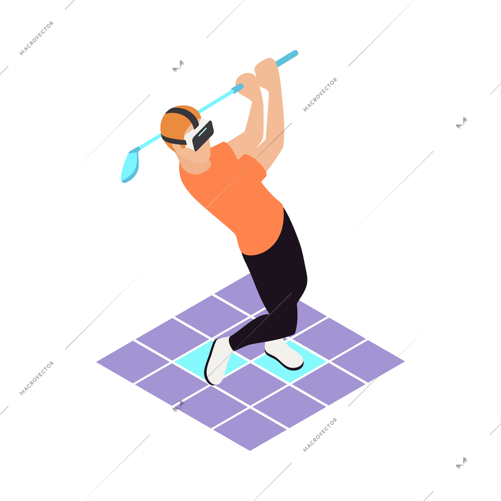 VR sports isometric icons composition with human character wearing helmet engaging sports activities vector illustration