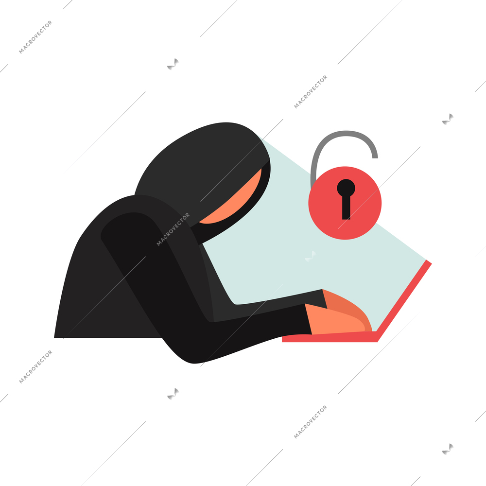 Hacker composition with conceptual icons of illegal cyber activity breaking account malware data stealing vector illustration