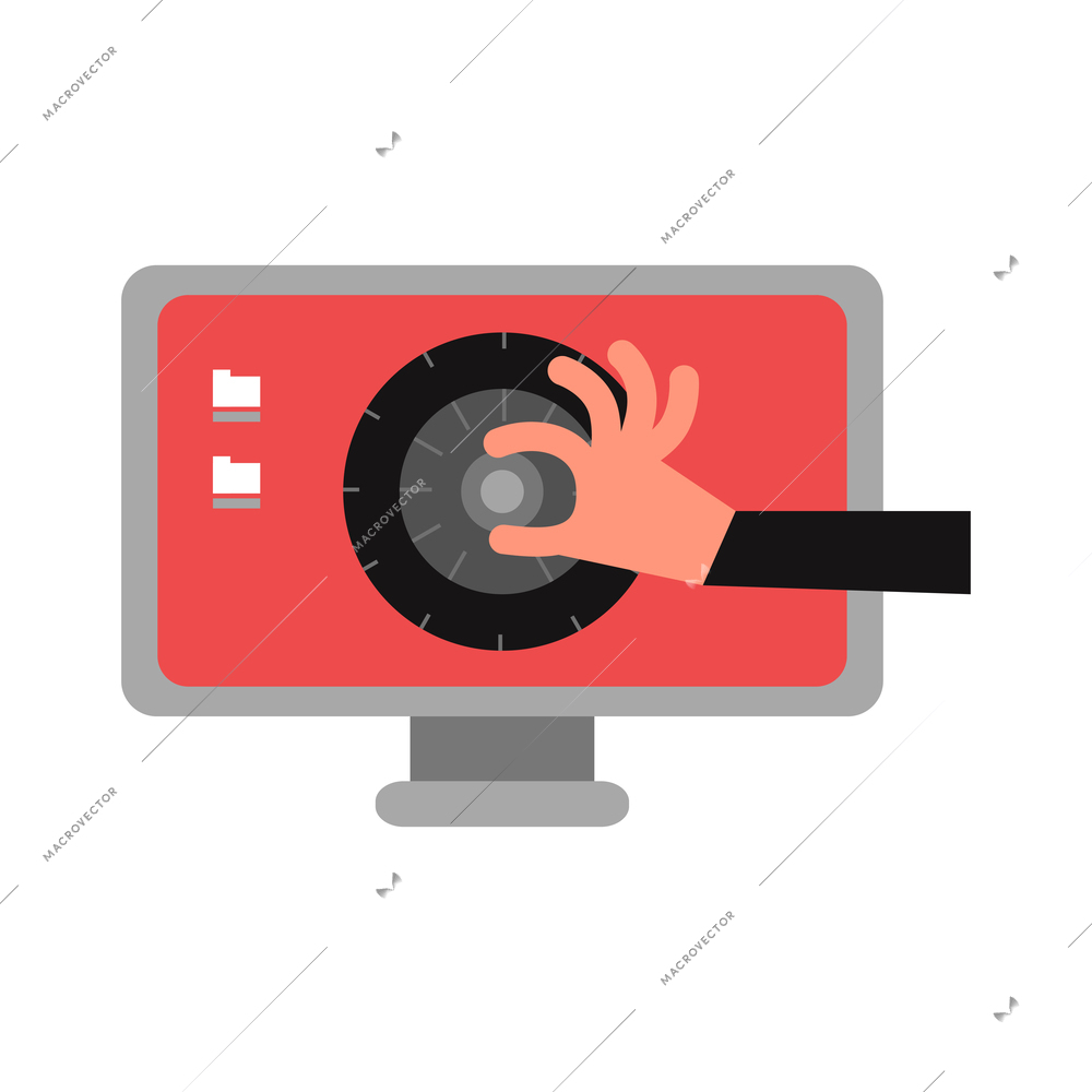 Hacker composition with conceptual icons of illegal cyber activity breaking account malware data stealing vector illustration