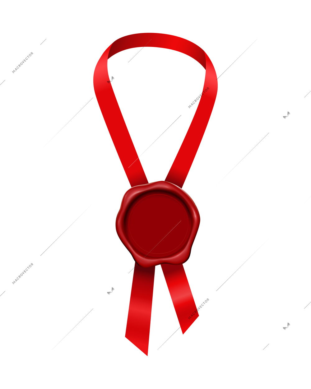 Wax stamp ribbons composition with realistic image of vintage stamp with red ribbon vector illustration