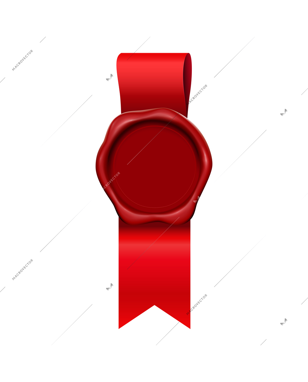 Wax stamp ribbons composition with realistic image of vintage stamp with red ribbon vector illustration