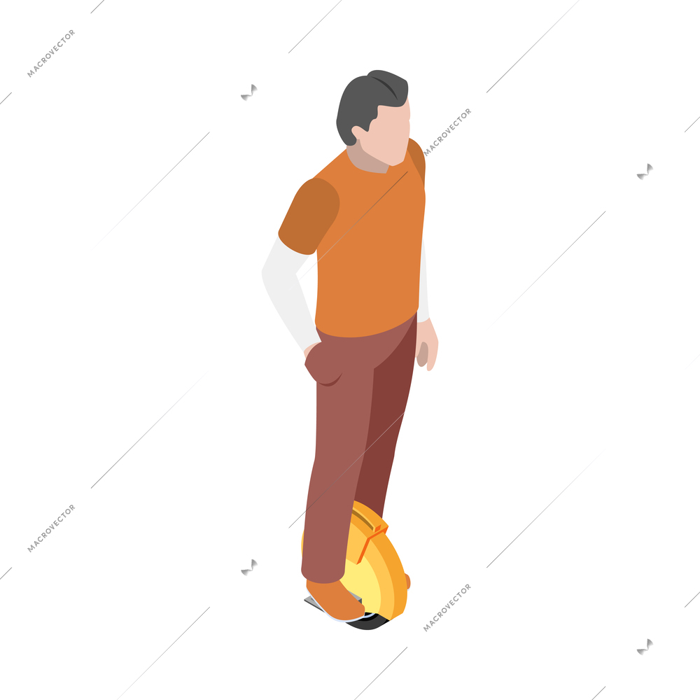 Personal eco green transportation isometric people composition with isolated view of human character vector illustration