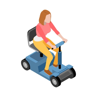 Personal eco green transportation isometric people composition with isolated view of human character vector illustration