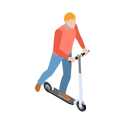 Personal eco green transportation isometric people composition with isolated view of human character vector illustration