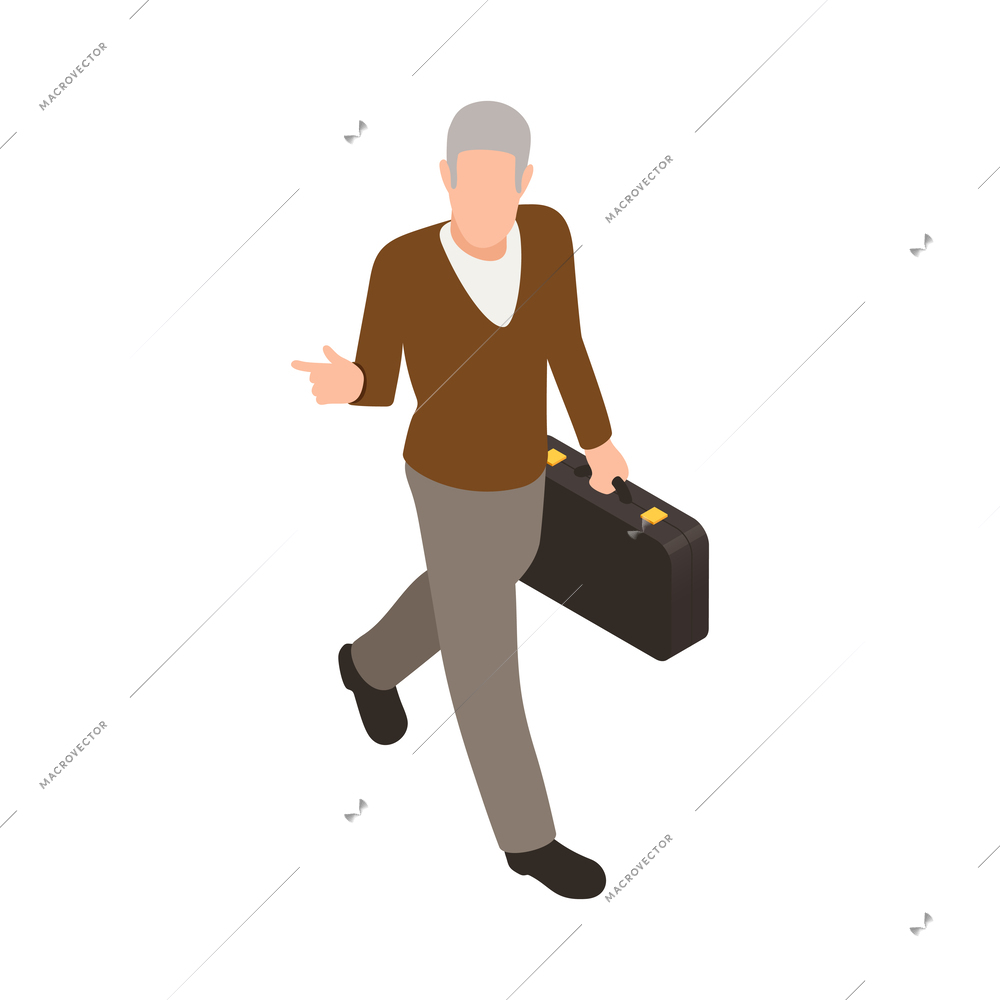 Travel people isometric icons composition with isolated faceless human character with luggage vector illustration