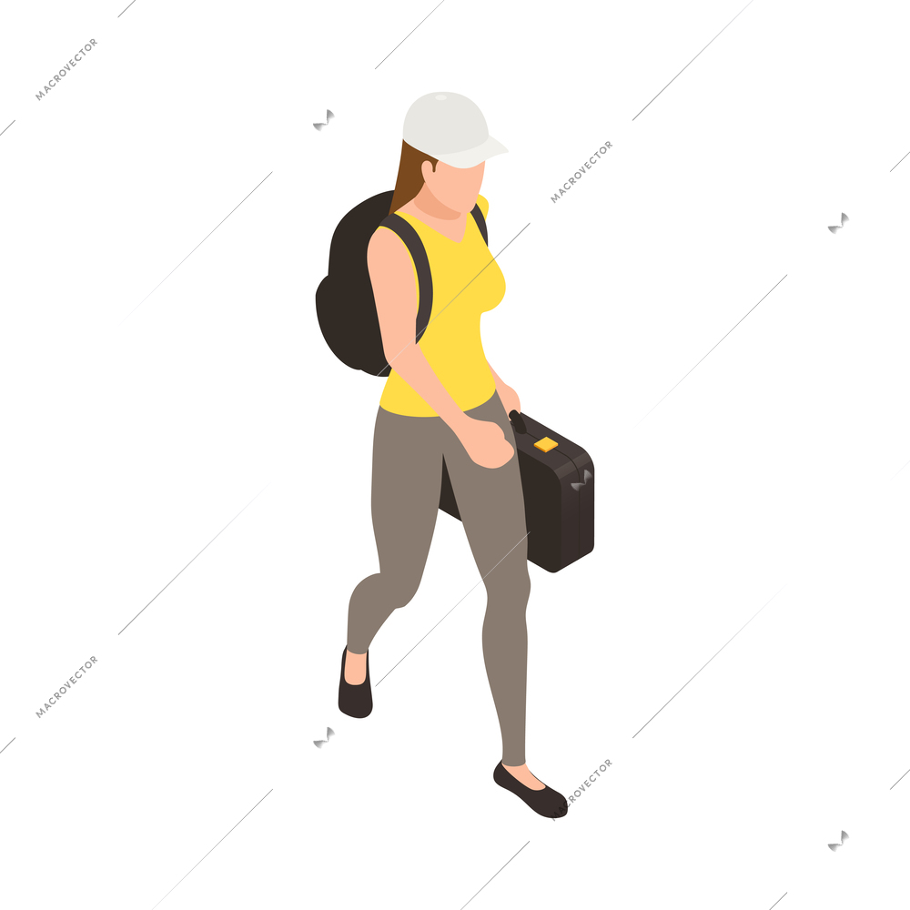 Travel people isometric icons composition with isolated faceless human character with luggage vector illustration