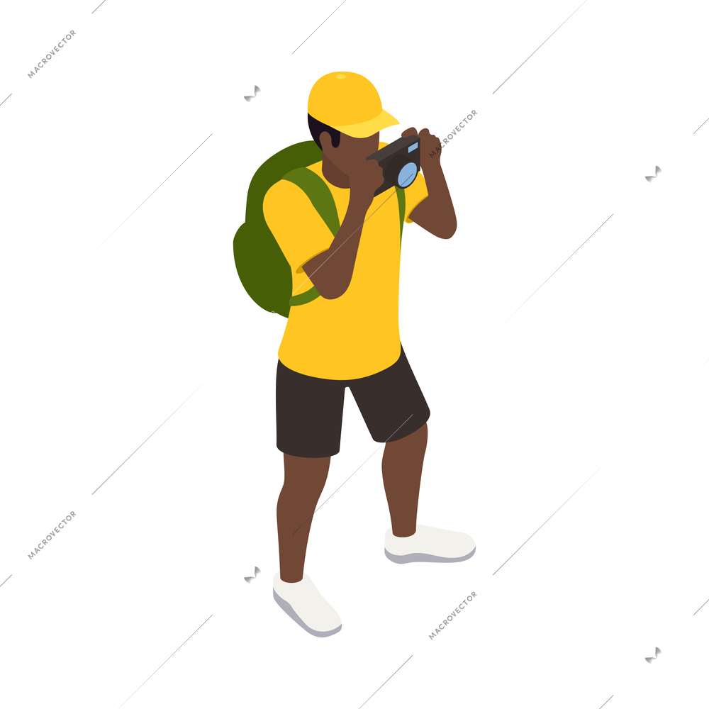 Travel people isometric icons composition with isolated faceless human character with luggage vector illustration