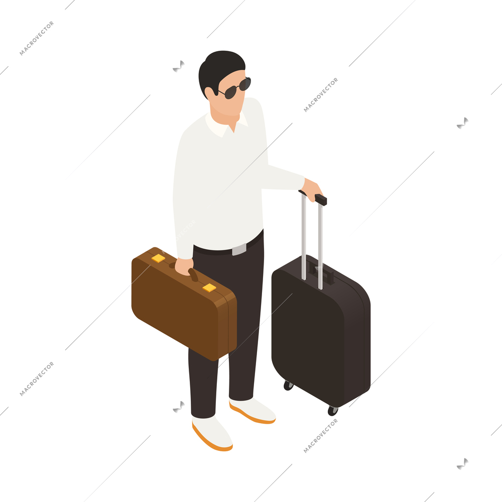 Travel people isometric icons composition with isolated faceless human character with luggage vector illustration