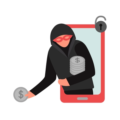 Hacker composition with conceptual icons of illegal cyber activity breaking account malware data stealing vector illustration