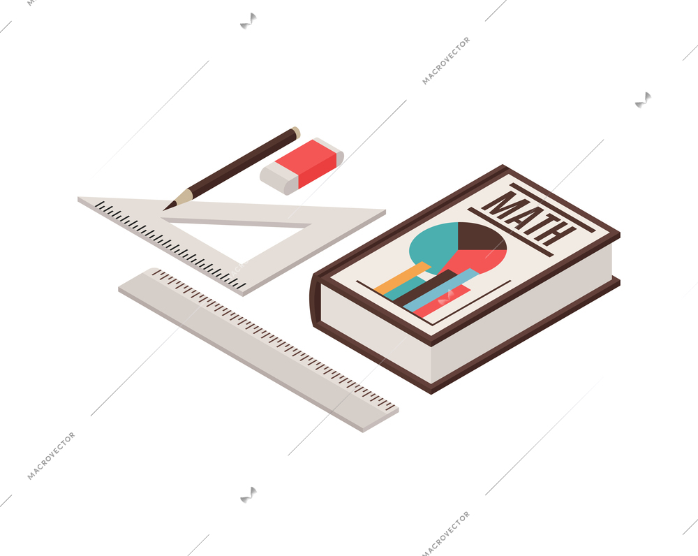Isometric teachers lesson composition with isolated educational material on blank background vector illustration