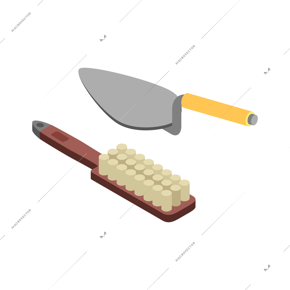 Archeology isometric composition with isolated images of essential tools on blank background vector illustration