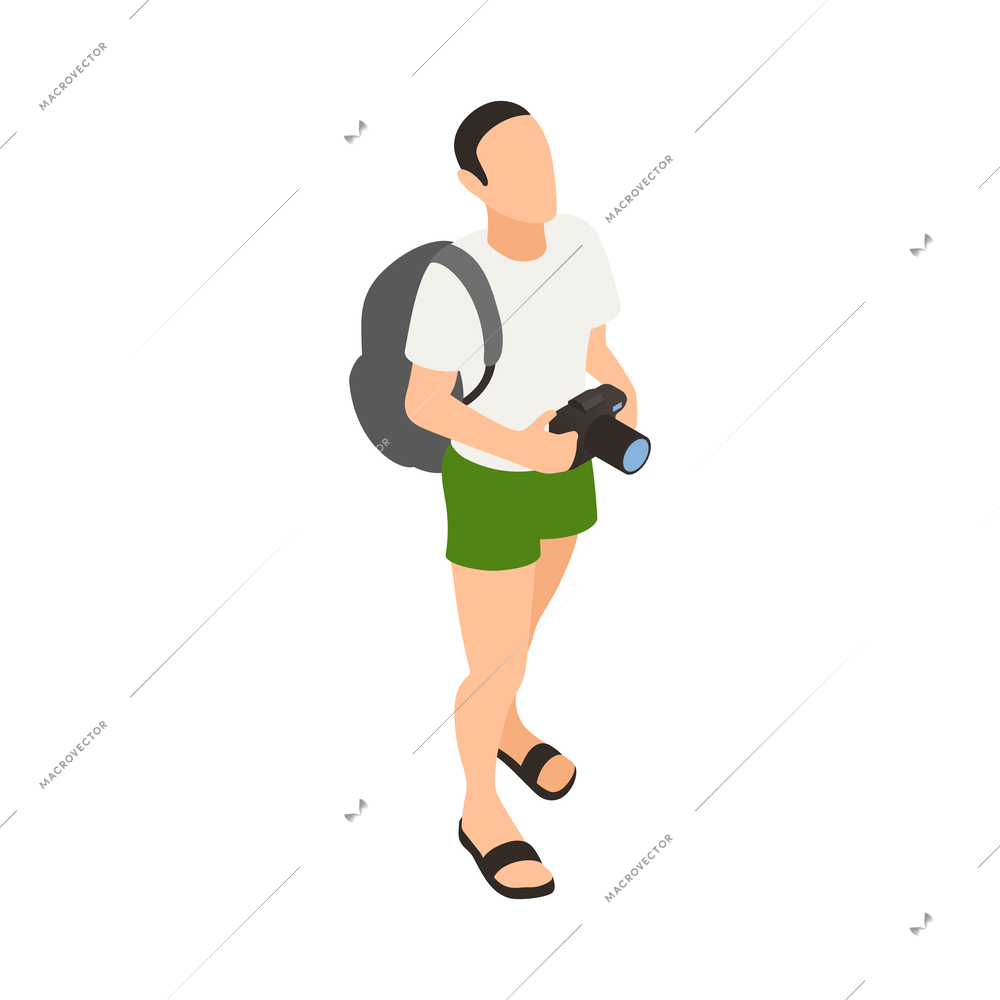 Travel people isometric icons composition with isolated faceless human character with luggage vector illustration