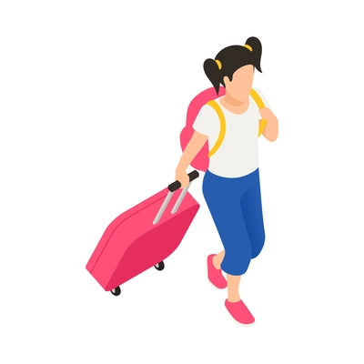 Travel people isometric icons composition with isolated faceless human character with luggage vector illustration