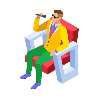 Karaoke isometric composition with isolated human character of singing person on blank background vector illustration