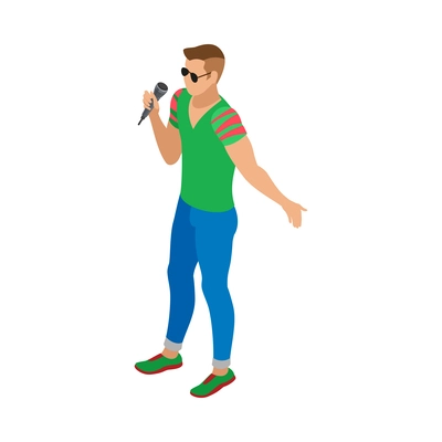 Karaoke isometric composition with isolated human character of singing person on blank background vector illustration