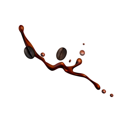 Coffee splashes realistic composition with liquid spray coffee bean images on transparent background vector illustration