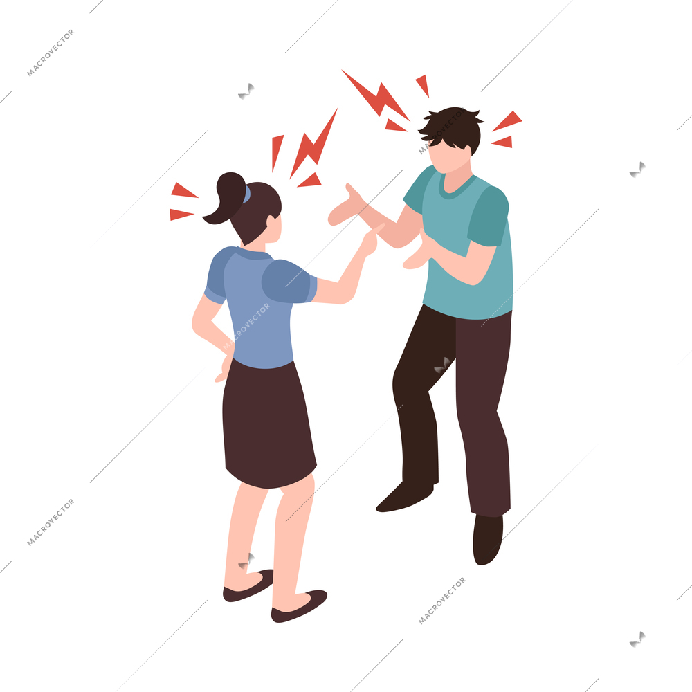 Isometric partners husband wife conflict quarreling family domestic abuse composition vector illustration