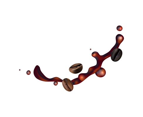 Coffee splashes realistic composition with liquid spray coffee bean images on transparent background vector illustration