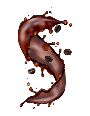 Coffee splashes realistic composition with liquid spray coffee bean images on transparent background vector illustration