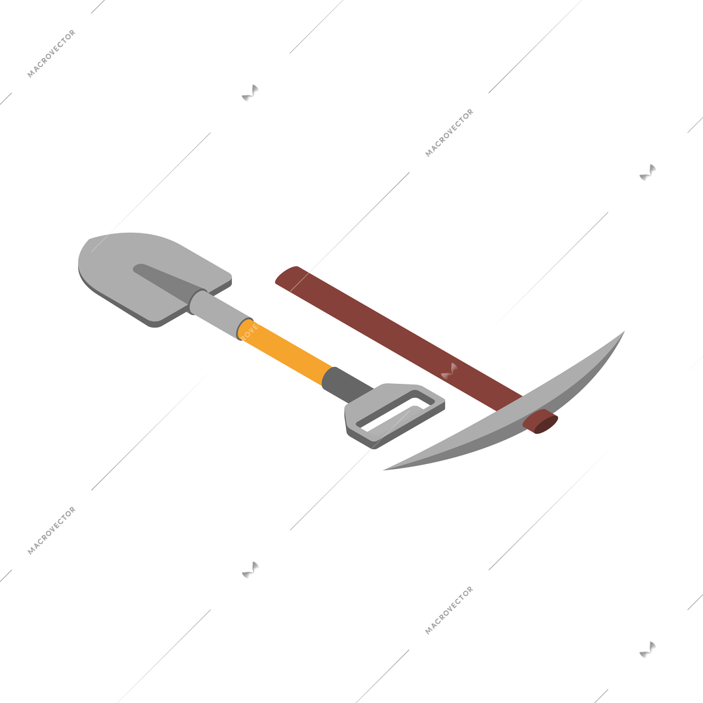 Archeology isometric composition with isolated images of essential tools on blank background vector illustration