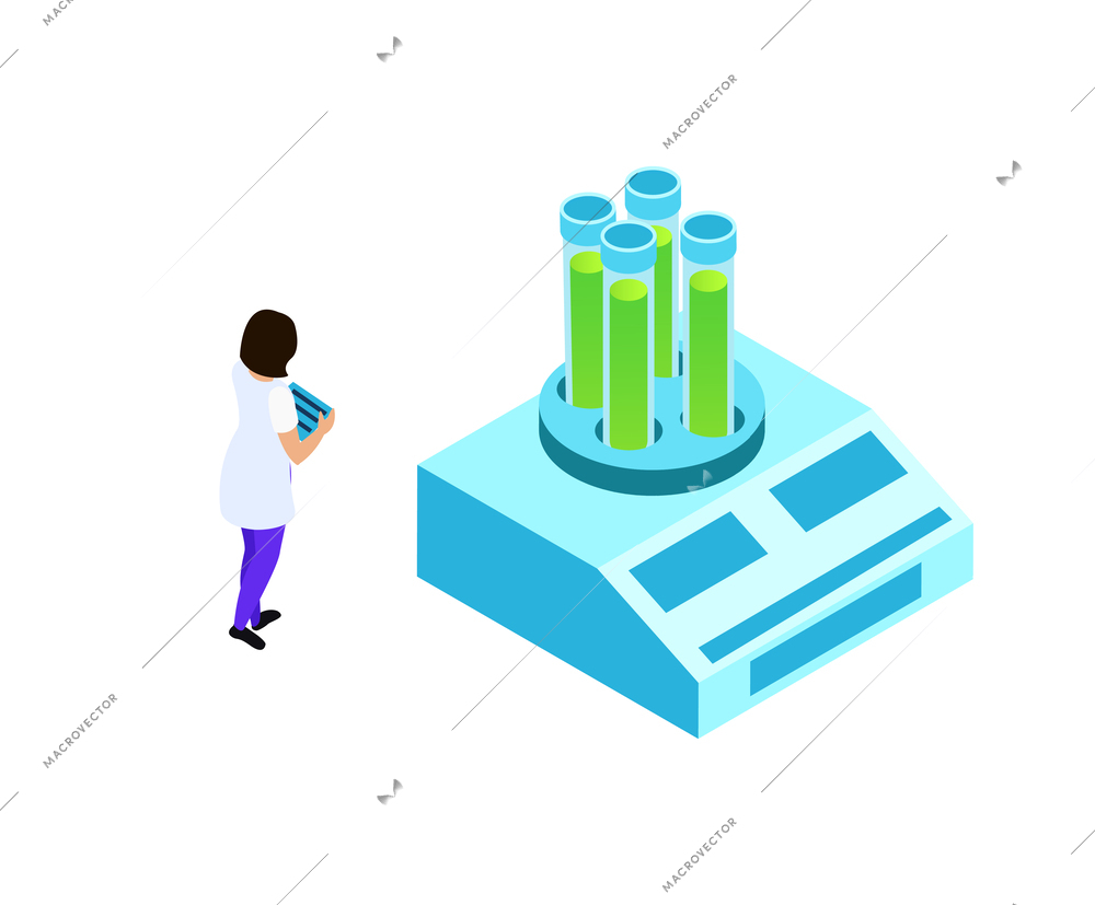 Vaccines development composition with conceptual isometric icons people and lab equipment vector illustration