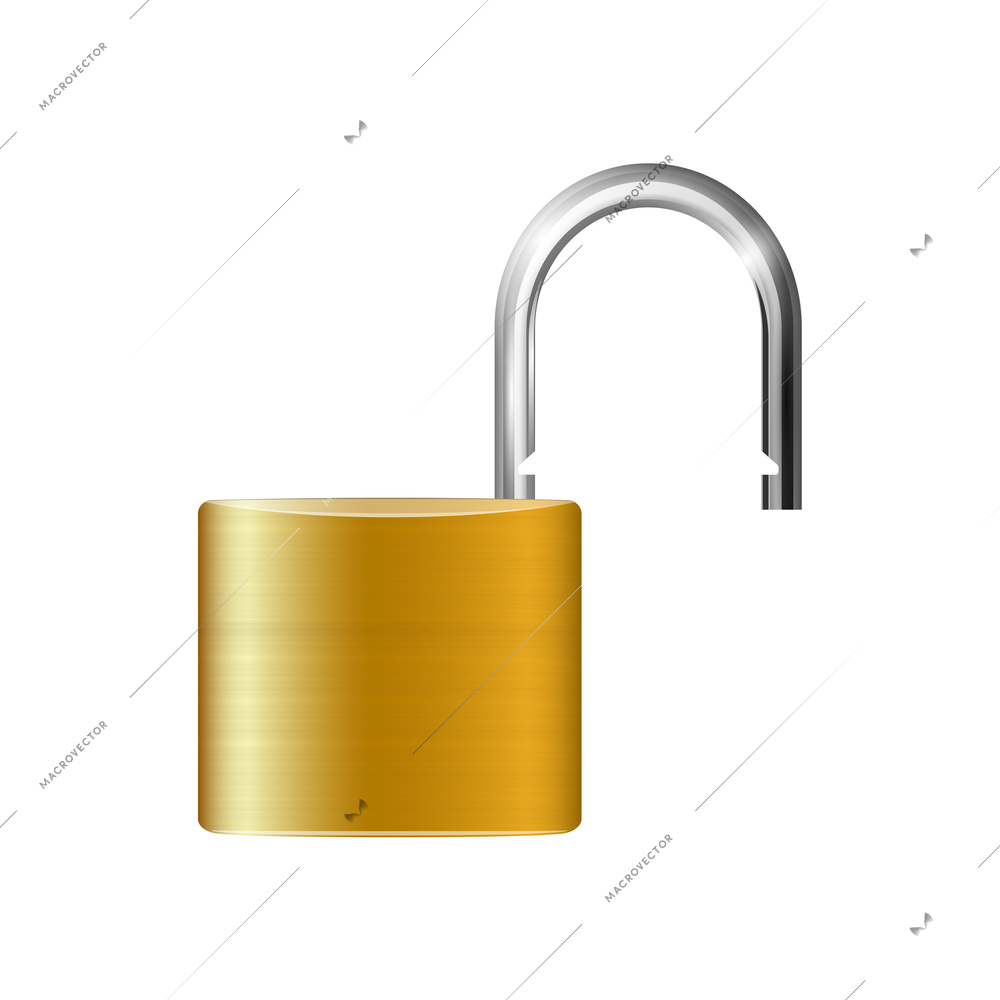 Realistic lock and key composition with isolated front view image on blank background vector illustration