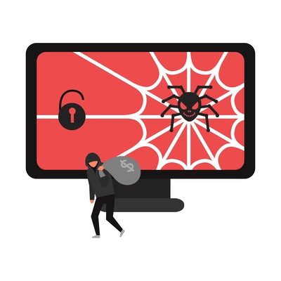 Hacker composition with conceptual icons of illegal cyber activity breaking account malware data stealing vector illustration