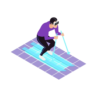 VR sports isometric icons composition with human character wearing helmet engaging sports activities vector illustration