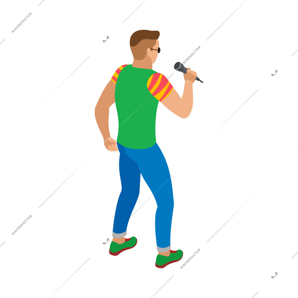 Karaoke isometric composition with isolated human character of singing person on blank background vector illustration