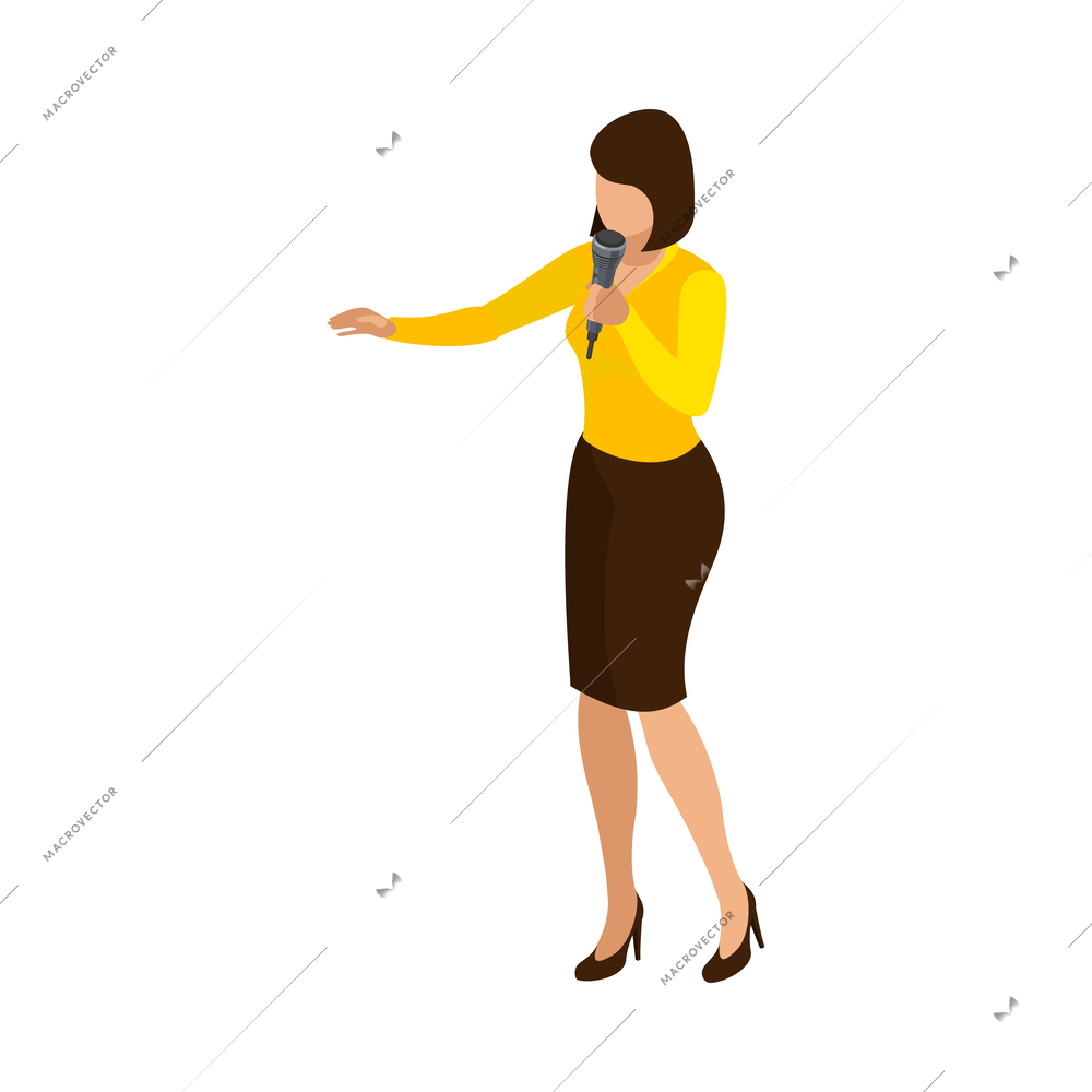 Karaoke isometric composition with isolated human character of singing person on blank background vector illustration