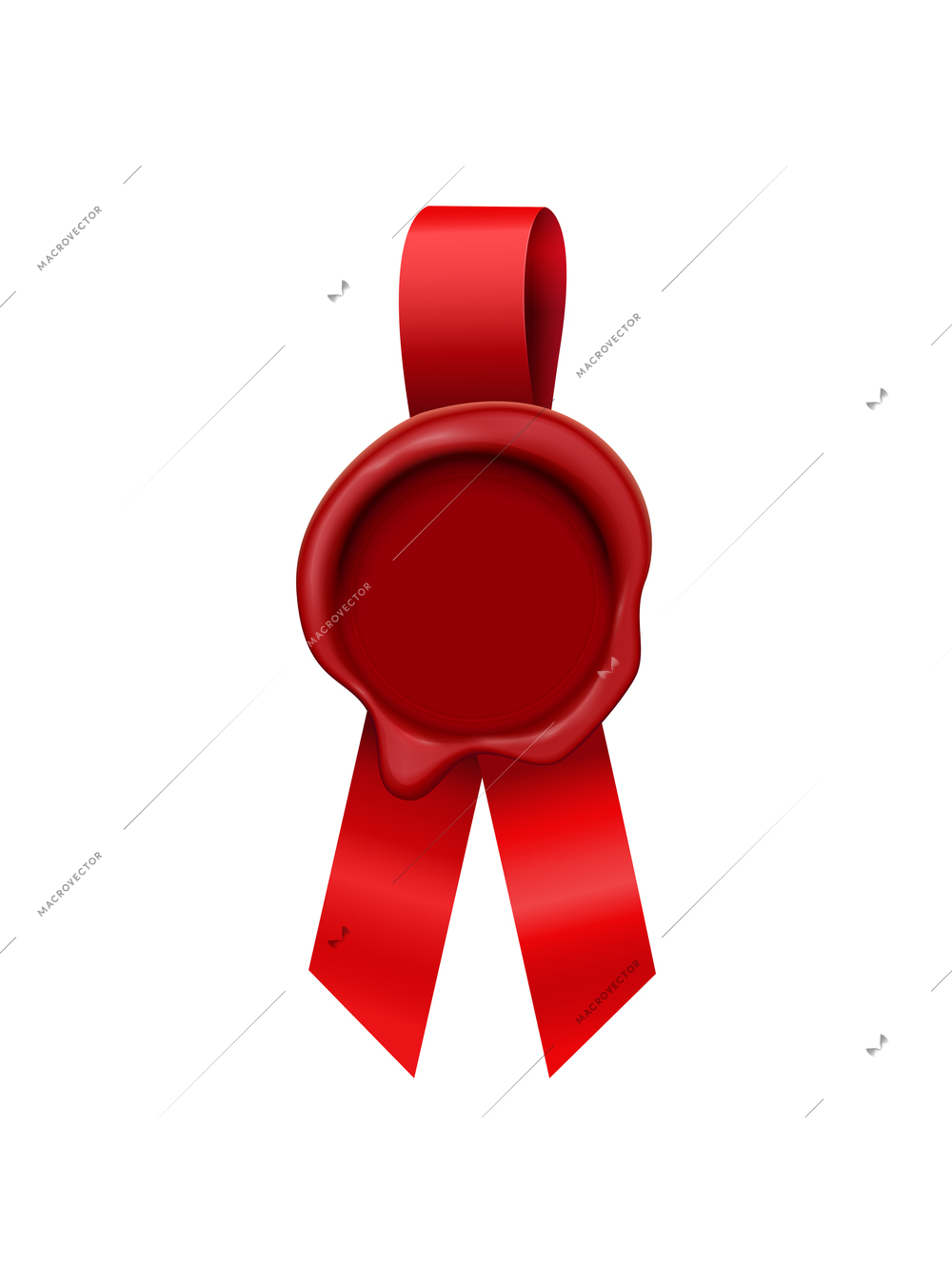 Wax stamp ribbons composition with realistic image of vintage stamp with red ribbon vector illustration