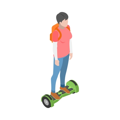 Personal eco green transportation isometric people composition with isolated view of human character vector illustration