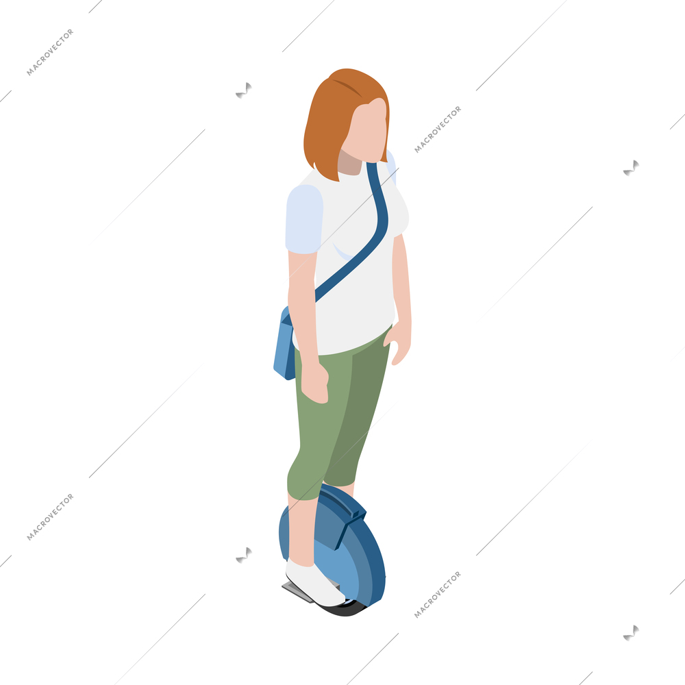 Personal eco green transportation isometric people composition with isolated view of human character vector illustration