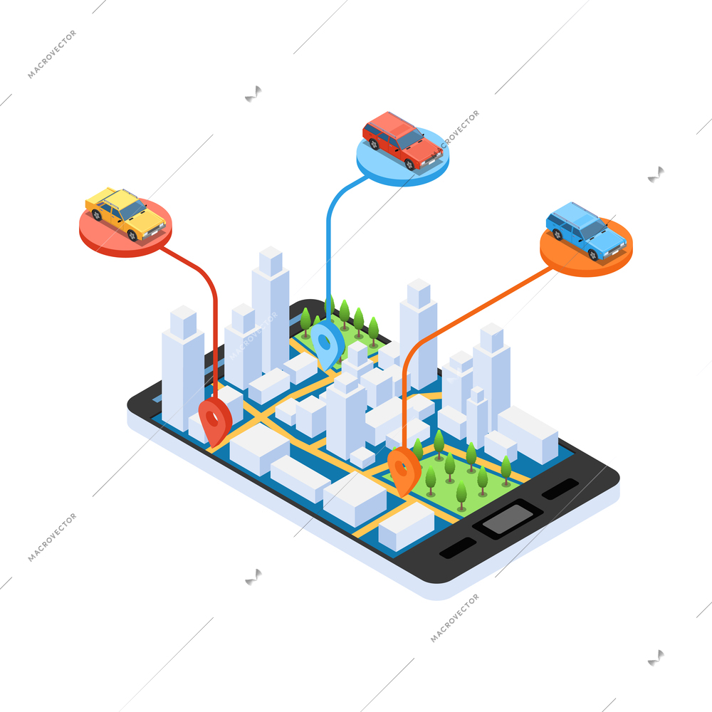 Carsharing carpooling ridesharing isometric composition with conceptual icons and human characters vector illustration