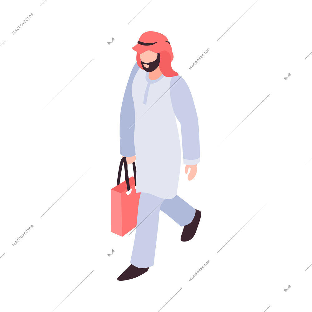 Isometric arabs people family business recreation life composition with muslim human character vector illustration