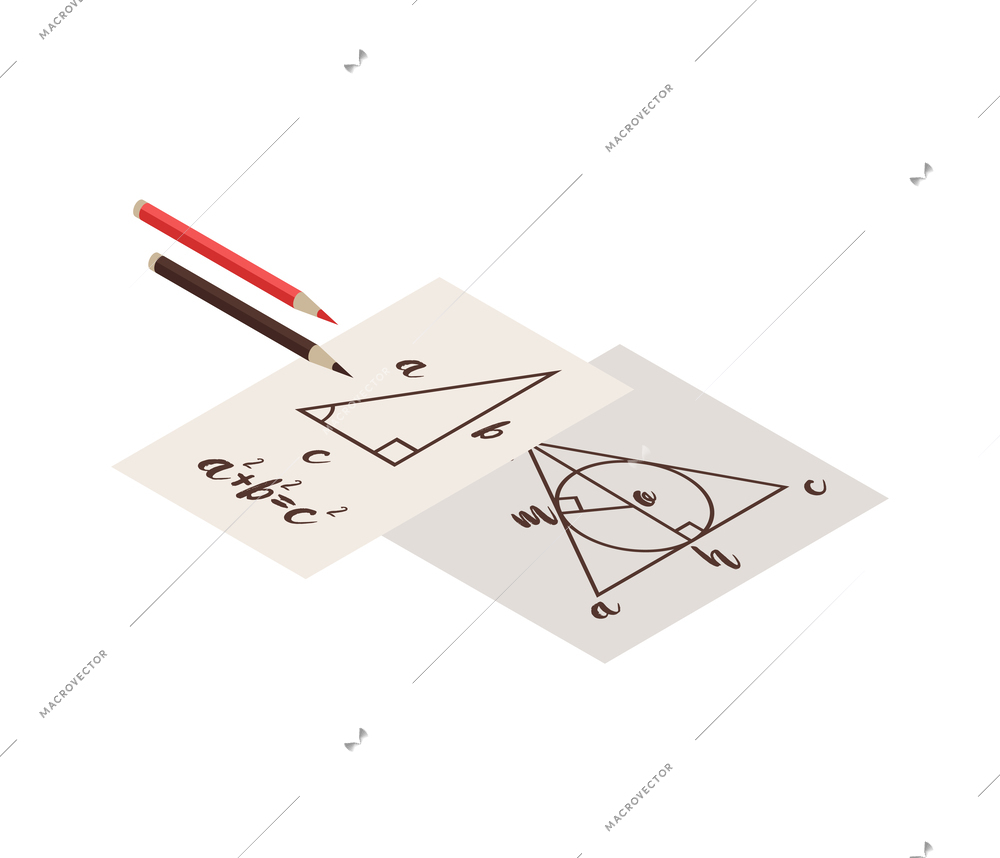 Isometric teachers lesson composition with isolated educational material on blank background vector illustration